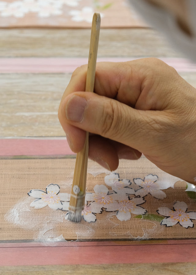 Hand-dyed Linen Japanese Narrow Tapestry - Weeping cherry blossom -, Kyoto Noren, Japanese wall hanging scroll