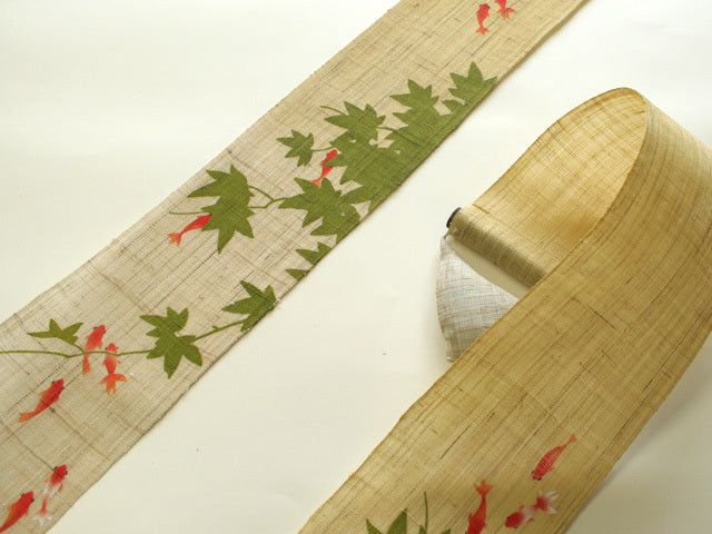 Hand-dyed Linen Japanese Narrow Tapestry - Goldfish and Maple -, Kyoto Noren, Japanese wall hanging scroll