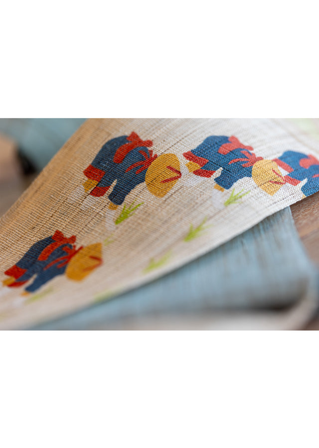 Hand-dyed Linen Japanese Narrow Tapestry - Saotome (rice planting women) -, Kyoto Noren, Japanese wall hanging scroll