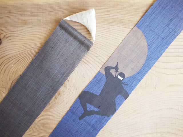 Hand-dyed Linen Japanese Narrow Tapestry - Ninja -, Kyoto Noren, Japanese wall hanging scroll
