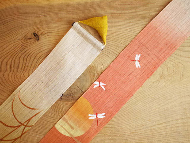 Hand-dyed Linen Japanese Narrow Tapestry - Autumnal Scenery -, Kyoto Noren, Japanese wall hanging scroll