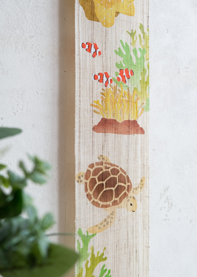 Hand-dyed Linen Japanese Narrow Tapestry - Coral Reef -, Kyoto Noren, Japanese wall hanging scroll