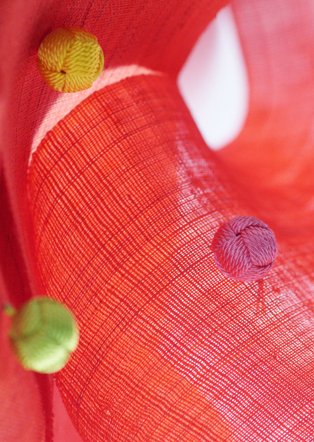Hand-dyed Linen Japanese Narrow Tapestry with Kumihimo - Red -, Kyoto Noren, Japanese wall hanging scroll