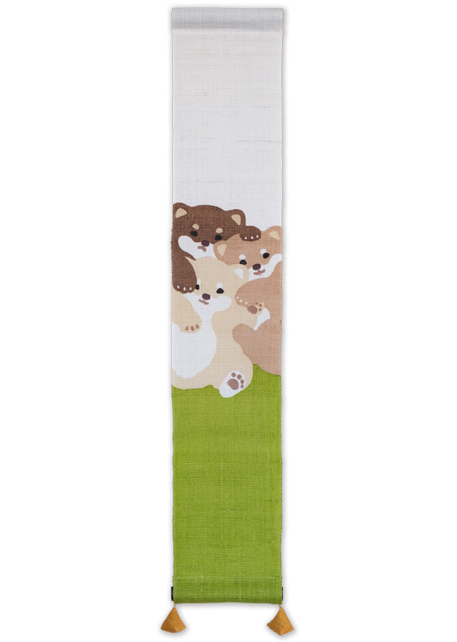 Hand-dyed Linen Japanese Small Tapestry - Japanese Shiba Inu -, Kyoto Noren, Japanese wall hanging scroll