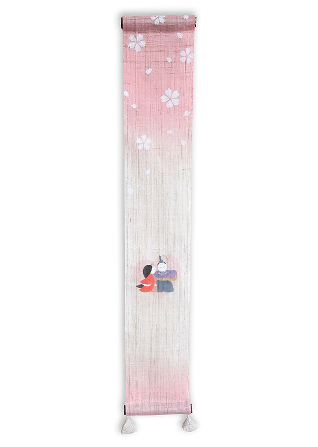 Hand-dyed Linen Japanese Small Tapestry - Odairi-sama and Ohina-sama (emperor and empress) -, Kyoto Noren, Japanese wall hanging scroll