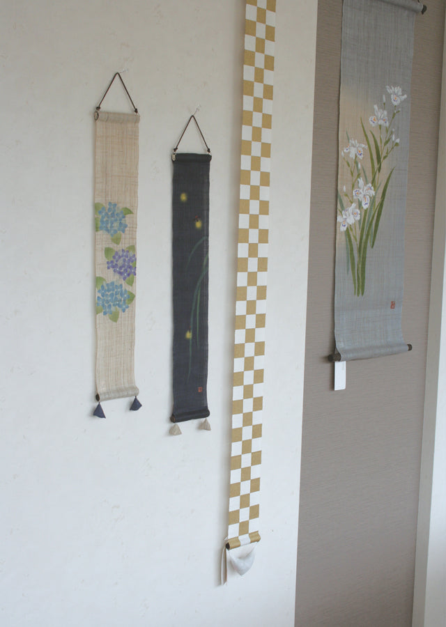 Hand-dyed Linen Japanese Small Tapestry - Hydrangea -, Kyoto Noren, Japanese wall hanging scroll