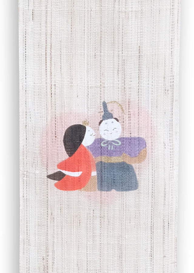 Hand-dyed Linen Japanese Small Tapestry - Odairi-sama and Ohina-sama (emperor and empress) -, Kyoto Noren, Japanese wall hanging scroll