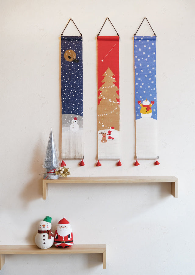 Hand-dyed Linen Japanese Small Tapestry - Christmas Night -, Kyoto Noren, Japanese wall hanging scroll