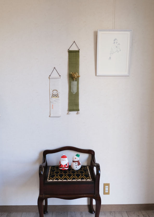 Hand-dyed Linen Japanese Small Tapestry - Japanese Mugwort Color -, Kyoto Noren, Japanese wall hanging scroll