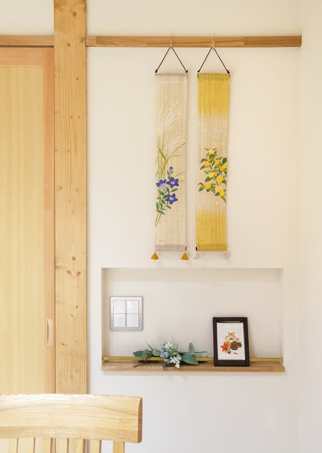 Hand-dyed Linen Japanese Small Tapestry - Fragrant Olive -, Kyoto Noren, Japanese wall hanging scroll