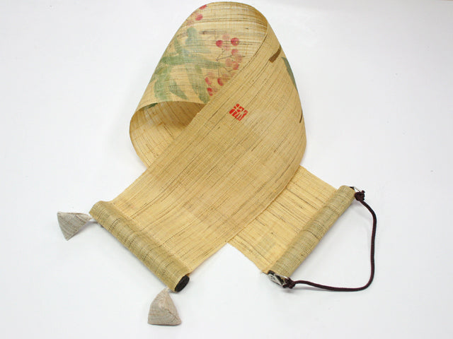 Hand-dyed Linen Japanese Small Tapestry - Japanese Sarcandra and Coralberry -, Kyoto Noren, Japanese wall hanging scroll