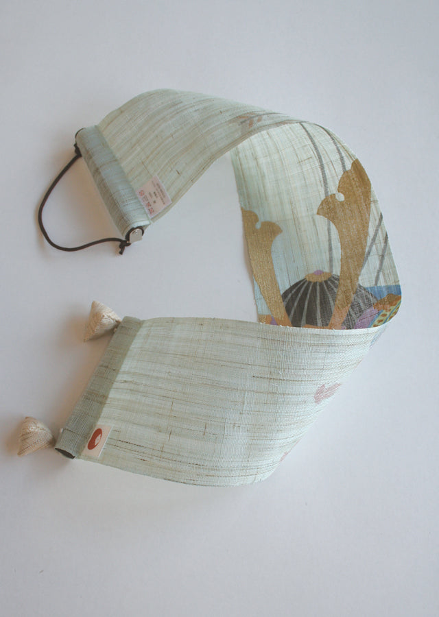 Hand-dyed Linen Japanese Small Tapestry - Kabuto (Samurai helmet) -, Kyoto Noren, Japanese wall hanging scroll