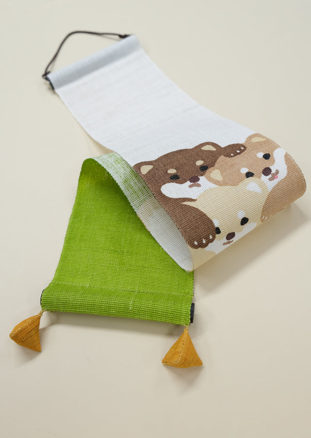 Hand-dyed Linen Japanese Small Tapestry - Japanese Shiba Inu -, Kyoto Noren, Japanese wall hanging scroll
