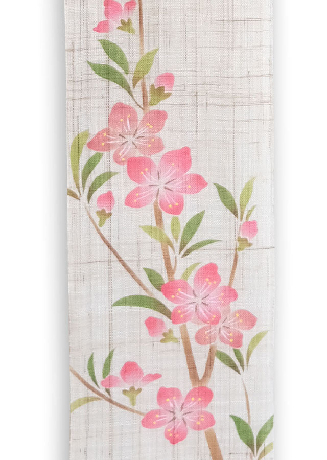 Hand-dyed Linen Japanese Small Tapestry - Peach Blossom -, Kyoto Noren, Japanese wall hanging scroll