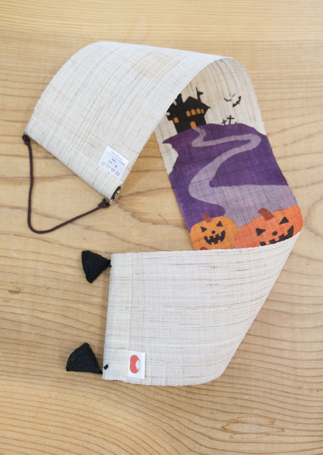 Hand-dyed Linen Japanese Small Tapestry - Trick or Treat -, Kyoto Noren, Japanese wall hanging scroll