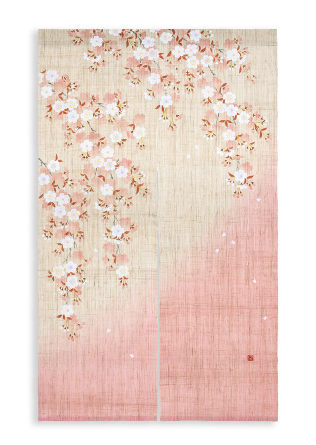 Hand-dyed Linen Noren (Japanese Doorway Curtain) - Cherry Blossom - , Kyoto Noren