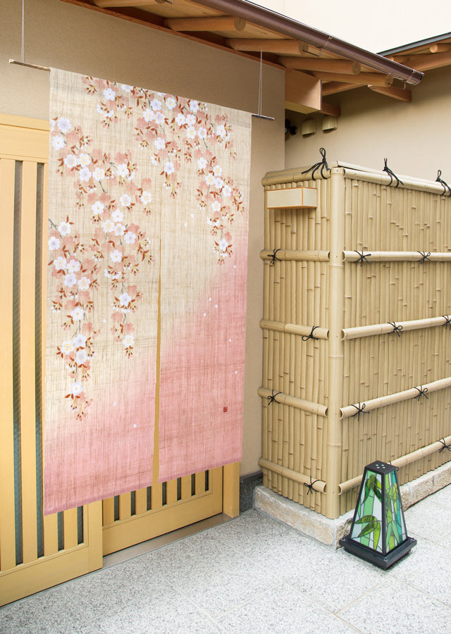 Hand-dyed Linen Noren (Japanese Doorway Curtain) - Cherry Blossom - , Kyoto Noren