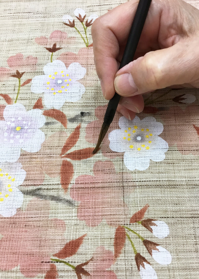 Hand-dyed Linen Noren (Japanese Doorway Curtain) - Cherry Blossom - , Kyoto Noren