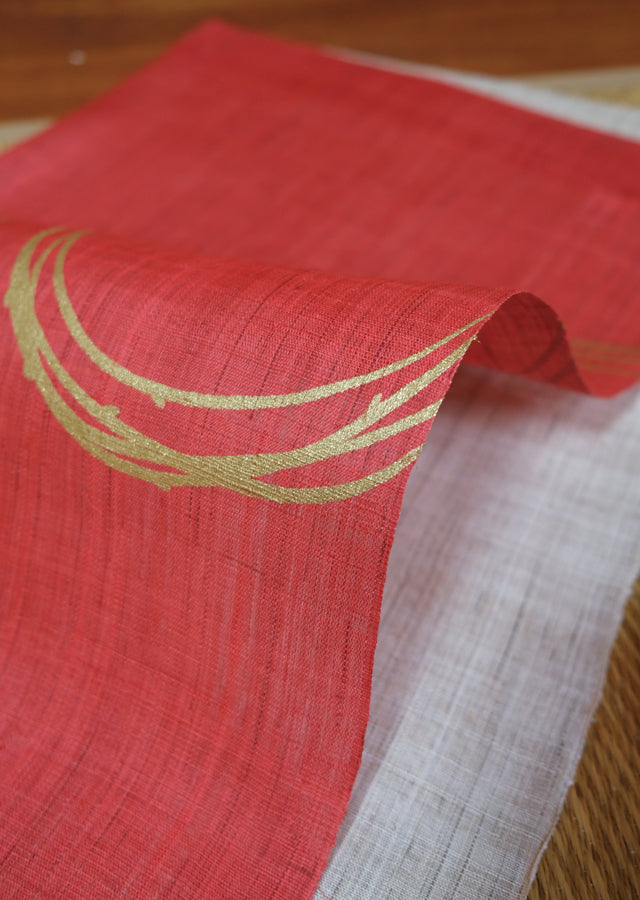 Hand-dyed Linen Noren (Japanese Doorway Curtain) - Willow and Camellia - , Kyoto Noren
