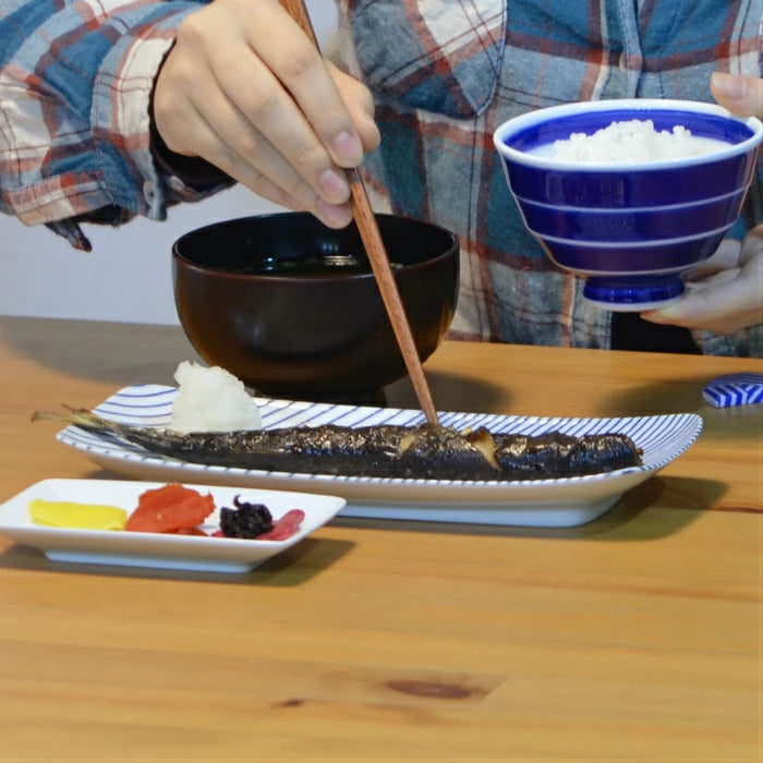 Hasami Yaki(ware) Plate Set of 2pcs - Striped Pattern -, Japanese Hasami ware plate