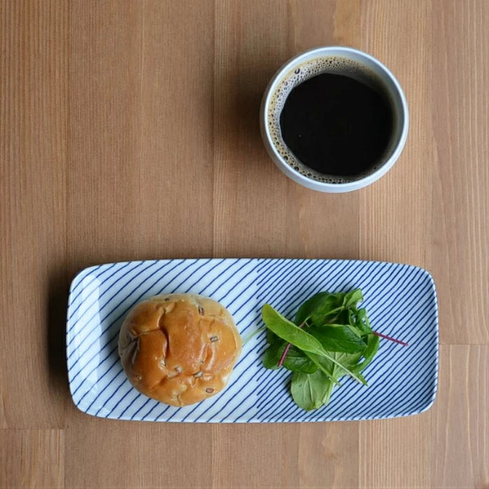 Hasami Yaki(ware) Plate Set of 2pcs - Striped Pattern -, Japanese Hasami ware plate