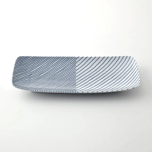 Hasami Yaki(ware) Plate Set of 2pcs - Striped Pattern -, Japanese Hasami ware plate
