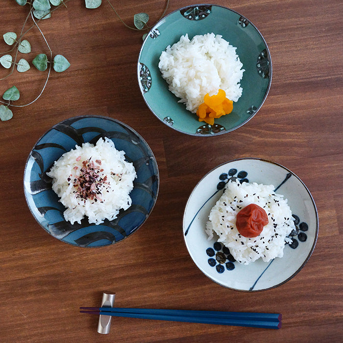 Hasami Yaki(ware) Rice Bowl Set of 3pcs - Japanese Pattern -, Japanese Hasami ware rice bowl