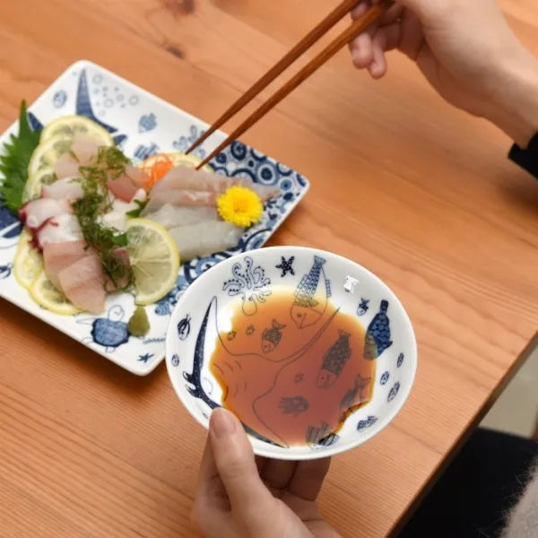 Hasami Yaki(ware) Small Plate Set of 7pcs - Marine Life -, Japanese Hasami ware plate