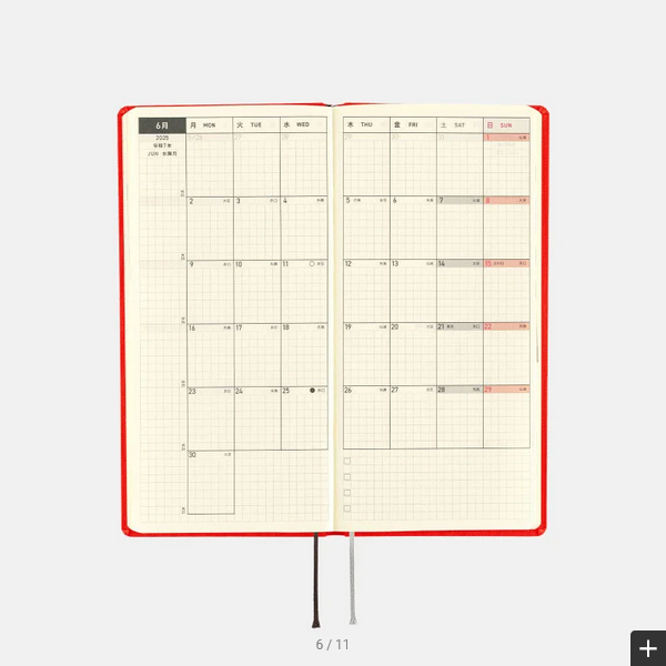 Hobonichi Techo 2025 Colors: Chili Pepper Weeks Hardcover Book / Weekly Horizontal / January start / Monday start - English Edition