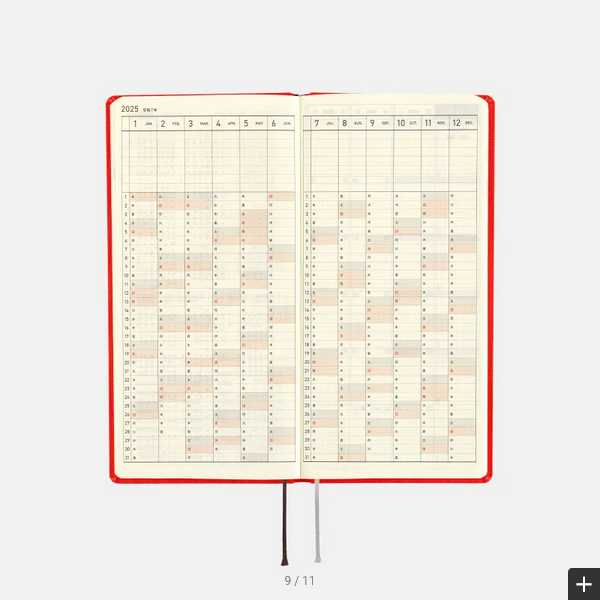 Hobonichi Techo 2025 Colors: Chili Pepper Weeks Hardcover Book / Weekly Horizontal / January start / Monday start - English Edition