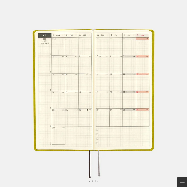 Hobonichi Techo 2025 Colors: Pistachio Weeks Hardcover Book / Weekly Horizontal / January start / Monday start - English Edition