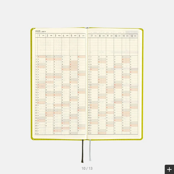 Hobonichi Weeks MEGA, Hobonichi Techo 2025 Colors: Pistachio Weeks Mega Hardcover Book / Weekly Horizontal / January start / Monday start - English Edition