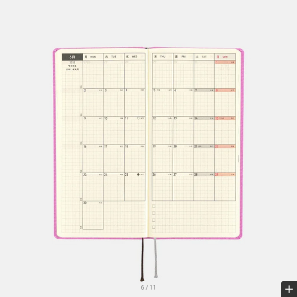 Hobonichi Techo 2025 Colors: Sweet Purple Weeks Hardcover Book / Weekly Horizontal / January start / Monday start - English Edition