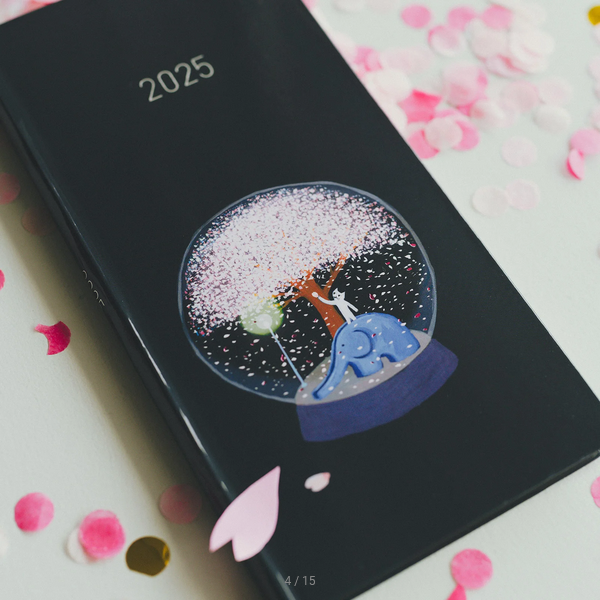 Sale! Hobonichi Techo 2025 Hiroko Kubota: Night Cherry Blossom Snow Globe Weeks Hardcover Book / Weekly Horizontal / January start / Monday start - English Edition