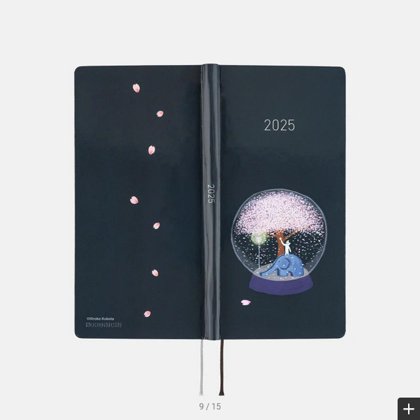 Sale! Hobonichi Techo 2025 Hiroko Kubota: Night Cherry Blossom Snow Globe Weeks Hardcover Book / Weekly Horizontal / January start / Monday start - English Edition