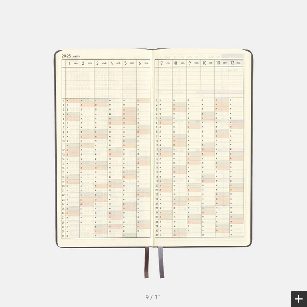 Hobonichi Techo 2025 Leather: Steel Gray Weeks Hardcover Book / Weekly Horizontal / January start / Monday start - English Edition
