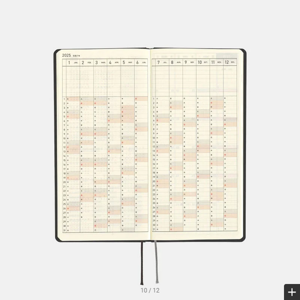 Hobonichi Techo 2025 Paper Series: Black Gingham Weeks Hardcover Book / Weekly Horizontal / January start / Monday start - English Edition