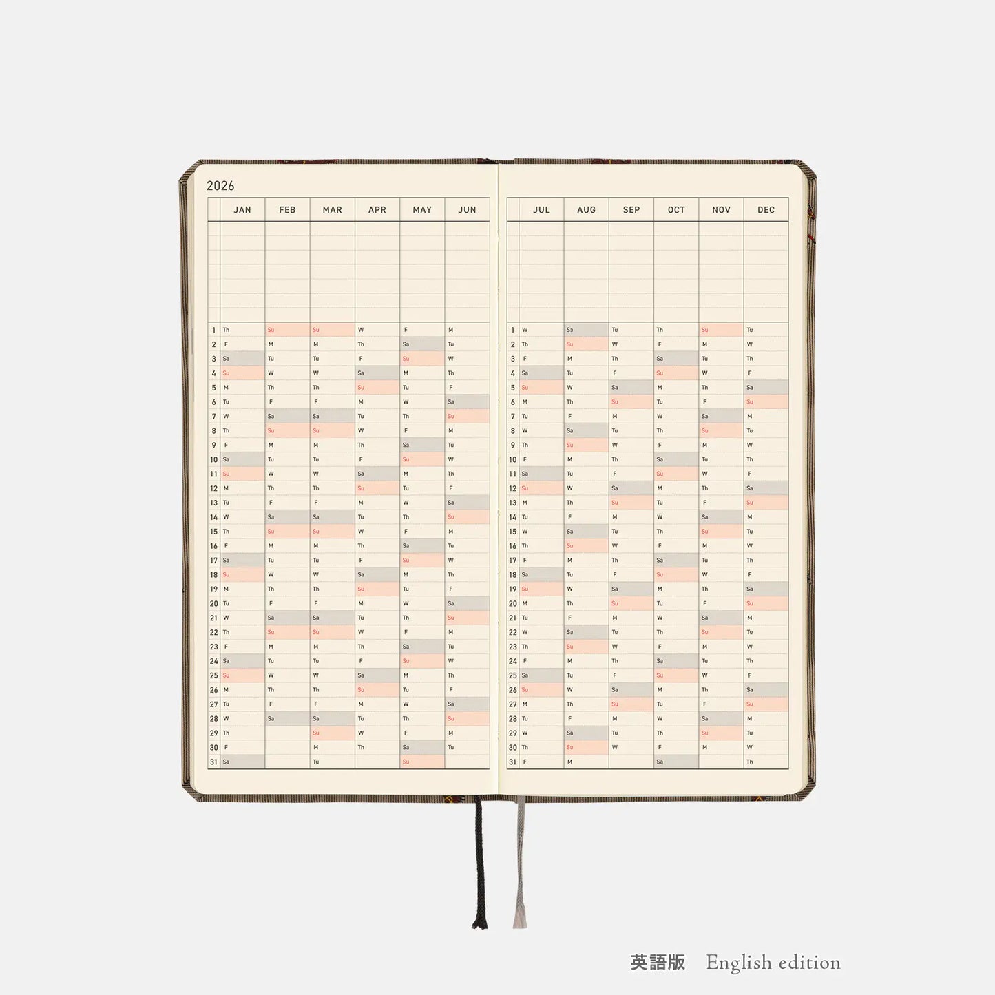 PRE-ORDER Hobonichi Techo 2026 Bow & Tie: Galloping Horses Weeks Hardcover Book / Weekly Horizontal / Jan start / Mon start - English Edition