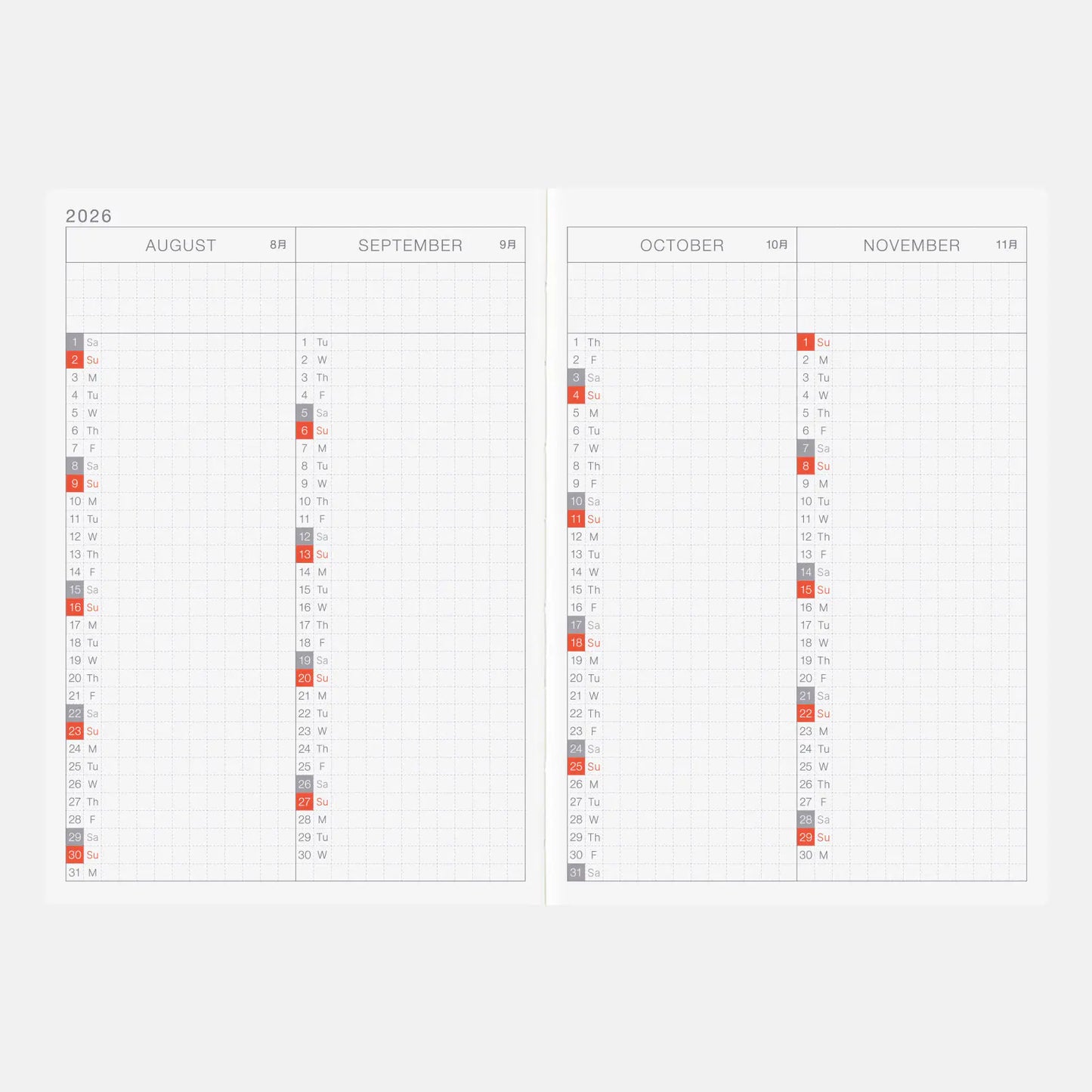 PRE-ORDER Hobonichi Techo 2026 English Original Book (January Start) A6 Size / Daily / Jan start / Mon start - English Edition