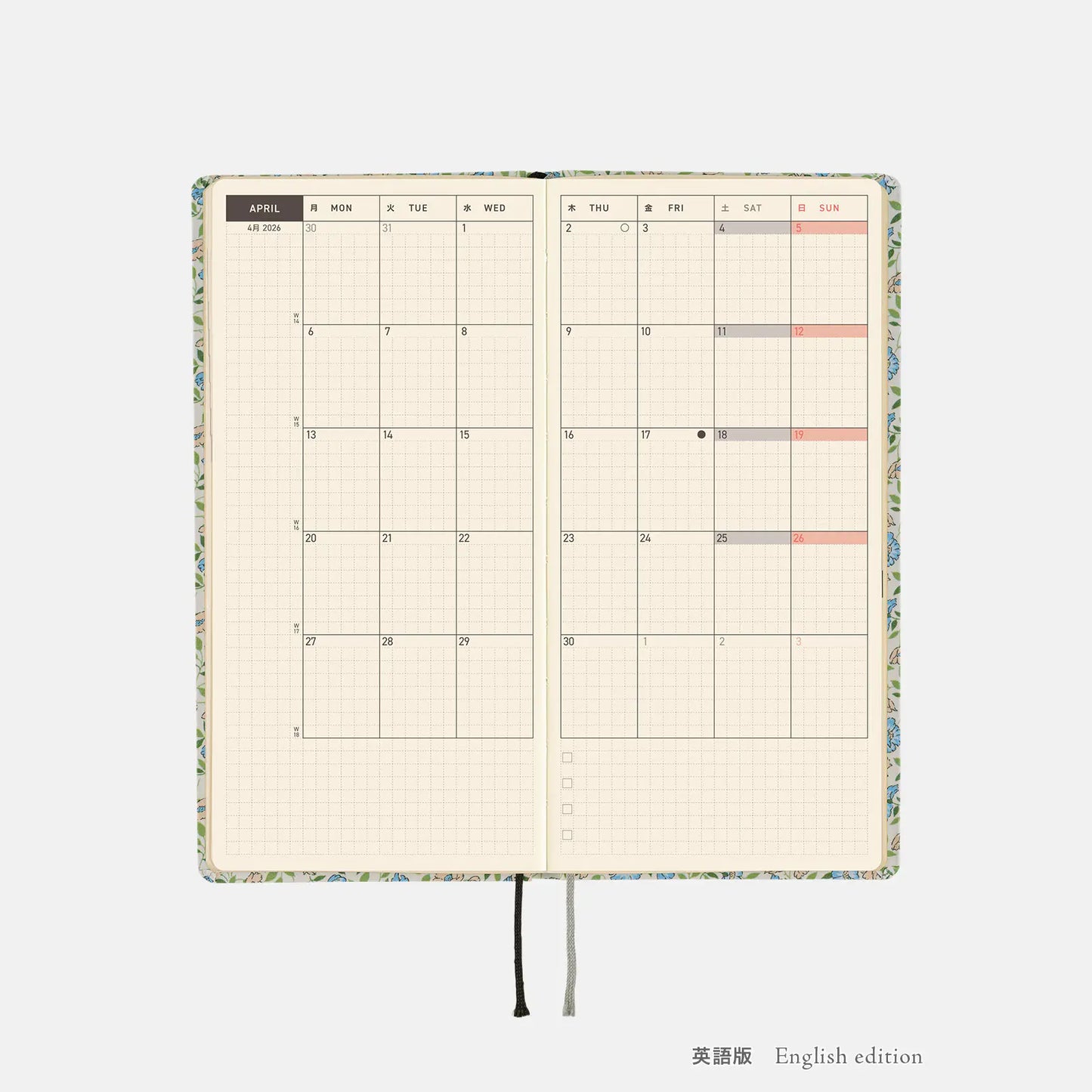 PRE-ORDER Hobonichi Techo 2026 Liberty Fabrics: Sasha Kiora Weeks Hardcover Book / Weekly Horizontal / Jan start / Mon start - English Edition