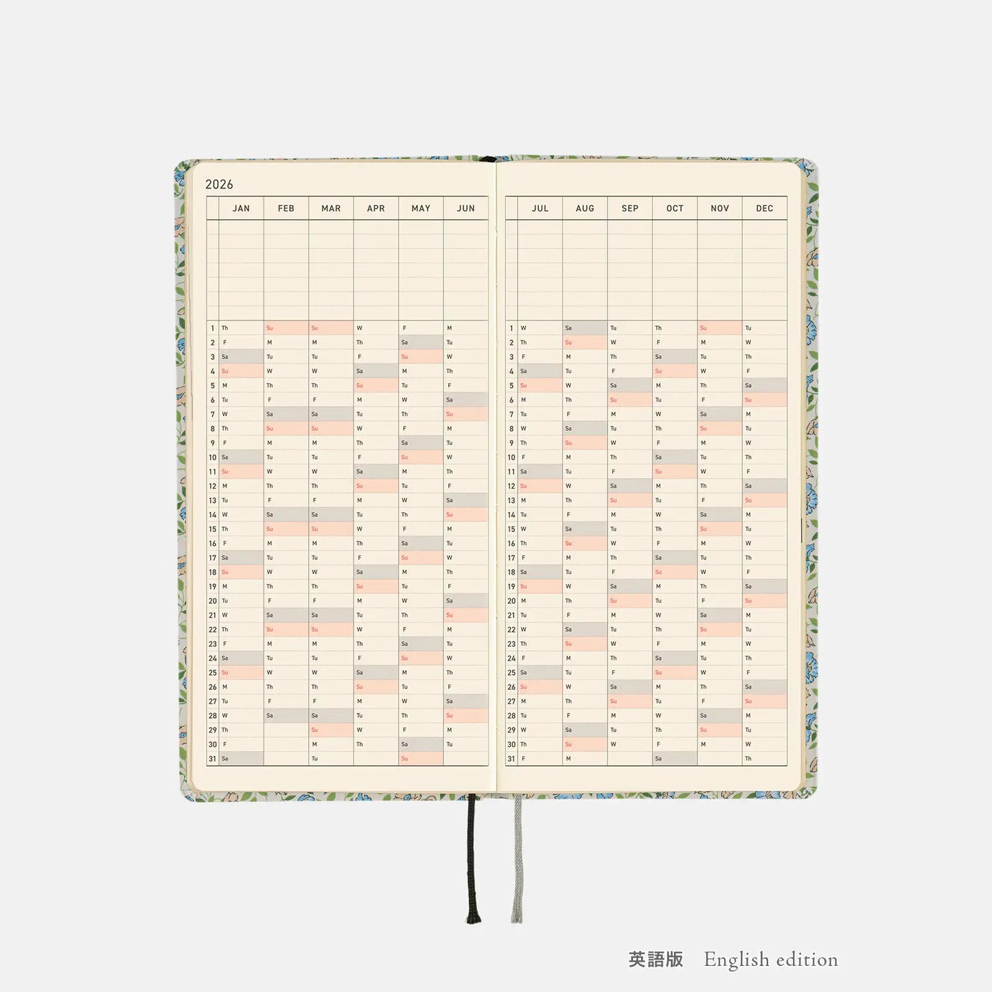 PRE-ORDER Hobonichi Techo 2026 Liberty Fabrics: Sasha Kiora Weeks Hardcover Book / Weekly Horizontal / Jan start / Mon start - English Edition