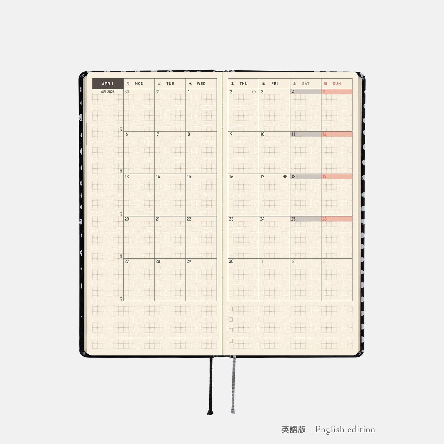 PRE-ORDER Hobonichi Techo 2026 Makoto Matsubayashi: Dot Weeks Hardcover Book / Weekly Horizontal / Jan start / Mon start - English Edition