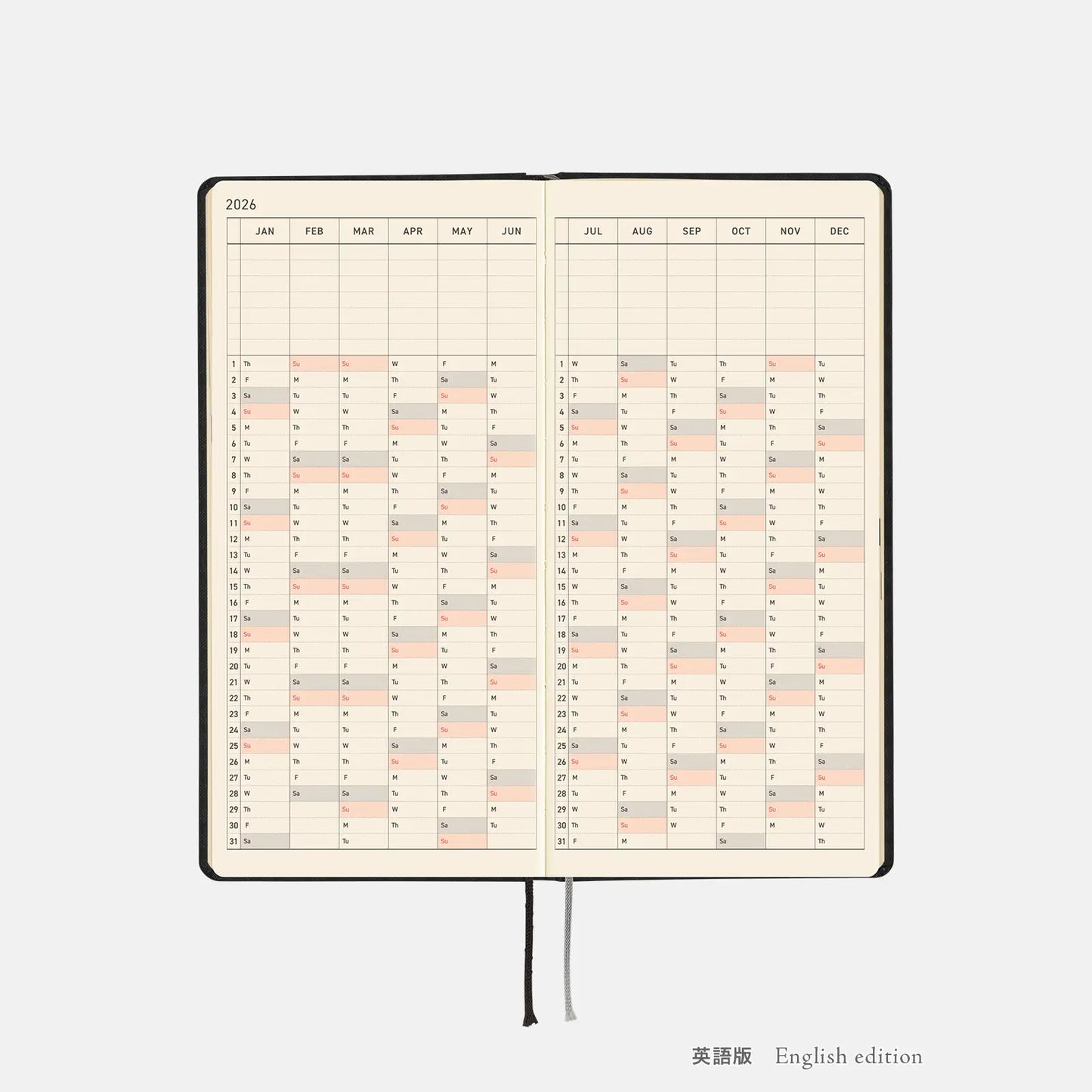 PRE-ORDER Hobonichi Techo 2026 Paper Series: Black Gingham Weeks Hardcover Book / Weekly Horizontal / Jan start / Mon start - English Edition