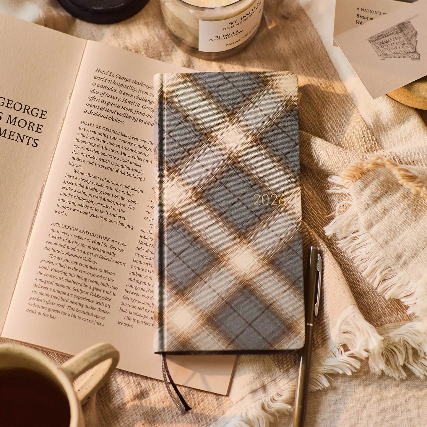 PRE-ORDER Hobonichi Techo 2026 Shirt Fabric: Foggy Plaid Weeks Hardcover Book / Weekly Horizontal / Jan start / Mon start - English Edition