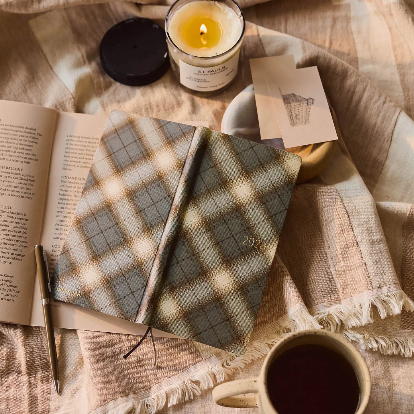 PRE-ORDER Hobonichi Techo 2026 Shirt Fabric: Foggy Plaid Weeks Hardcover Book / Weekly Horizontal / Jan start / Mon start - English Edition