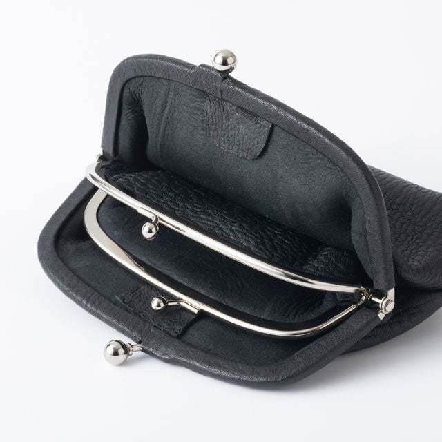 Deer Leather Clasp Coin Purse - Black Color - , Change Purse, Japanese Gamaguchi Coin Purse