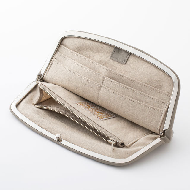 Cow Leather Clasp Long Wallet - Light Gray Color - , Change Purse, Japanese Gamaguchi Wallet