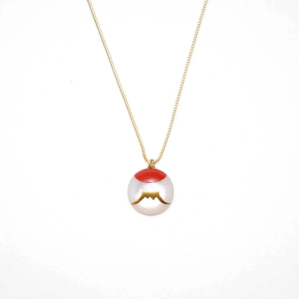 Maki-e Urushi Lacquer Pendant Necklace - White South Sea Pearl Shell / Mt. Fuji -, Traditional Japanese Urushi Lacquer Jewelry