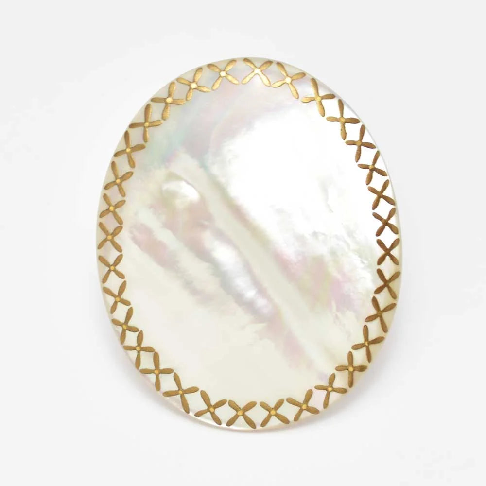 Maki-e Urushi Lacquer Brooch - White South Sea Pearl Shell / Frame Design -, Traditional Japanese Urushi Lacquer Jewelry