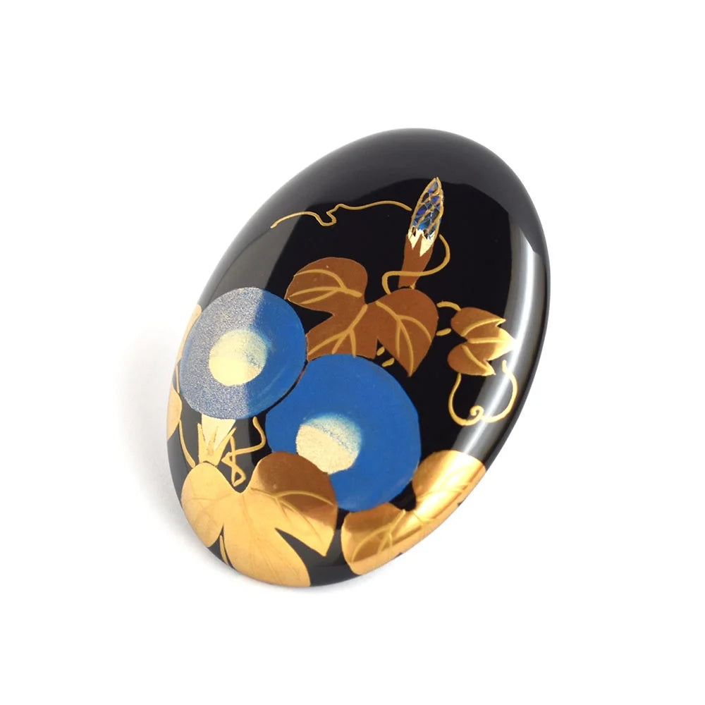 Maki-e Urushi Lacquer Brooch - Katsura(Japanese judas tree) / Morning Glory -, Traditional Japanese Urushi Lacquer Jewelry